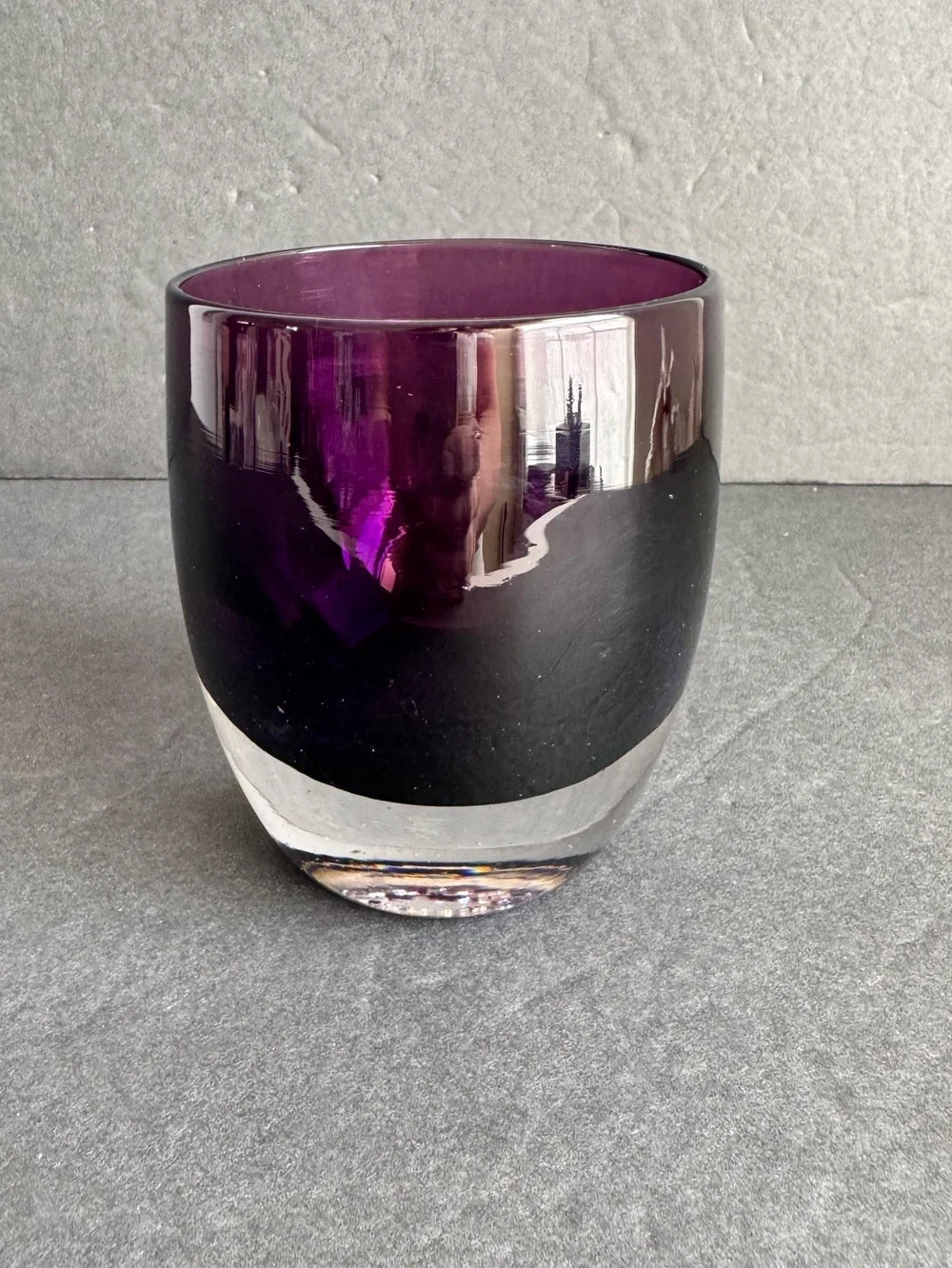 Glassybaby Lollypop Purple Votive Candle Holder Artisan Handblown Art Glass USA